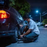 پنچر شدن لاستیک در شب